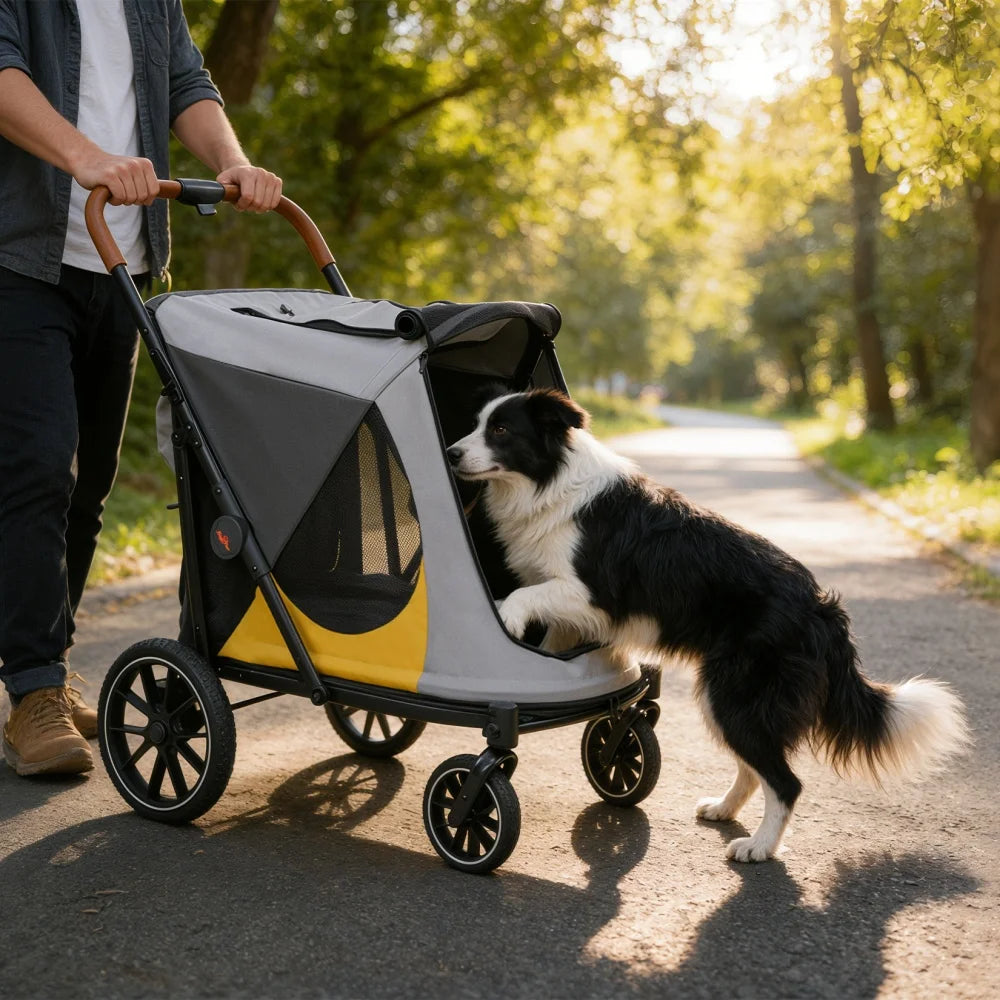 Foldable Dog Stroller - Comfortable Pet Travel Carrier for All Breeds