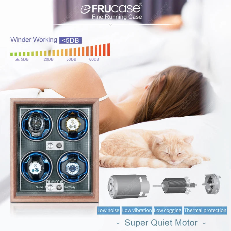 FRUCASE Luxury Wooden Watch Winder for 4 Automatic Watches