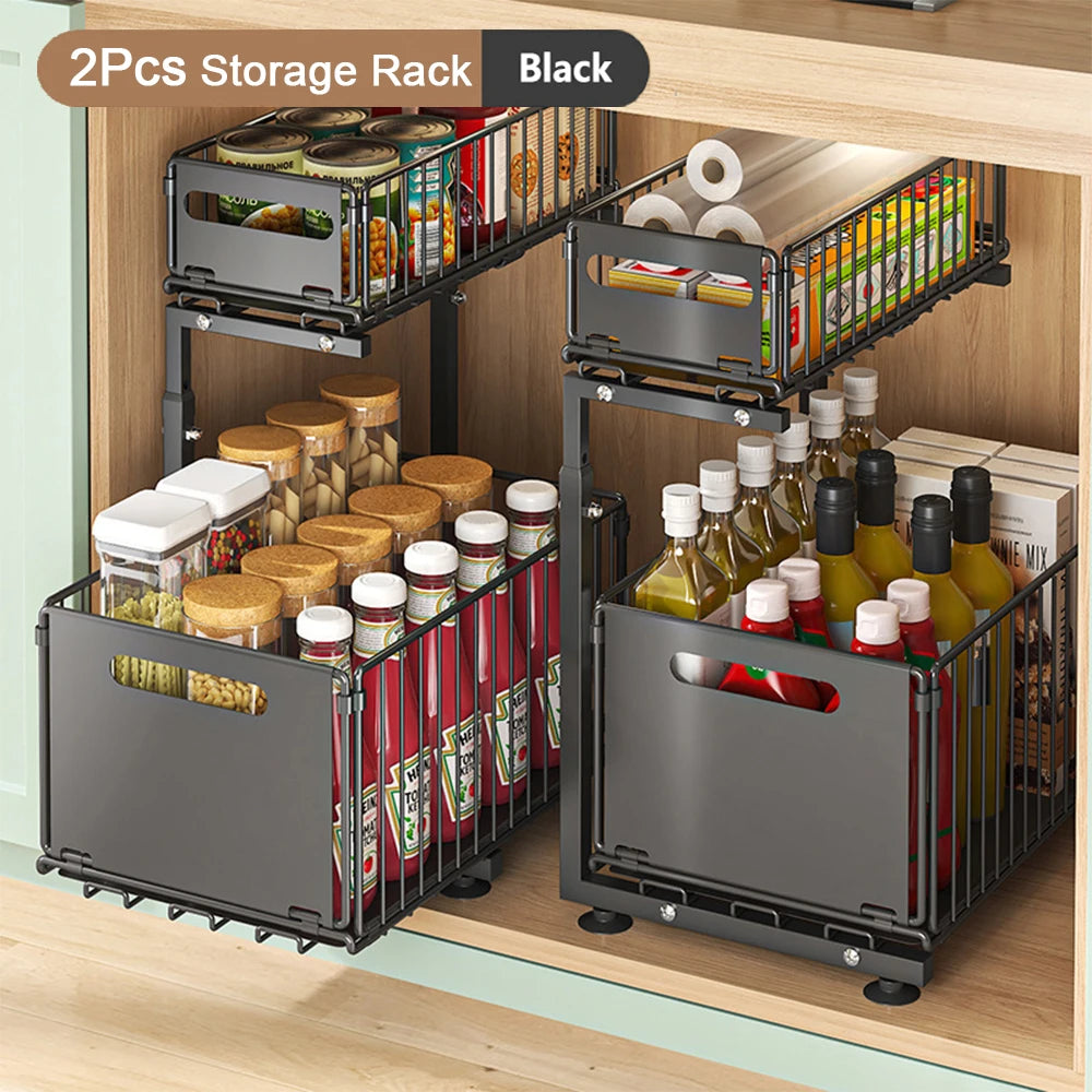 Adjustable 2-Tier Cabinet Organizer - Maximize Storage & Accessibility