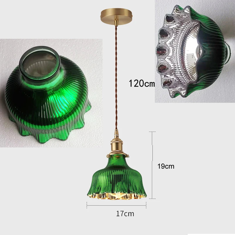 Elegant Green Stripe Glass Pendant Light - E27 Chandelier Fixture