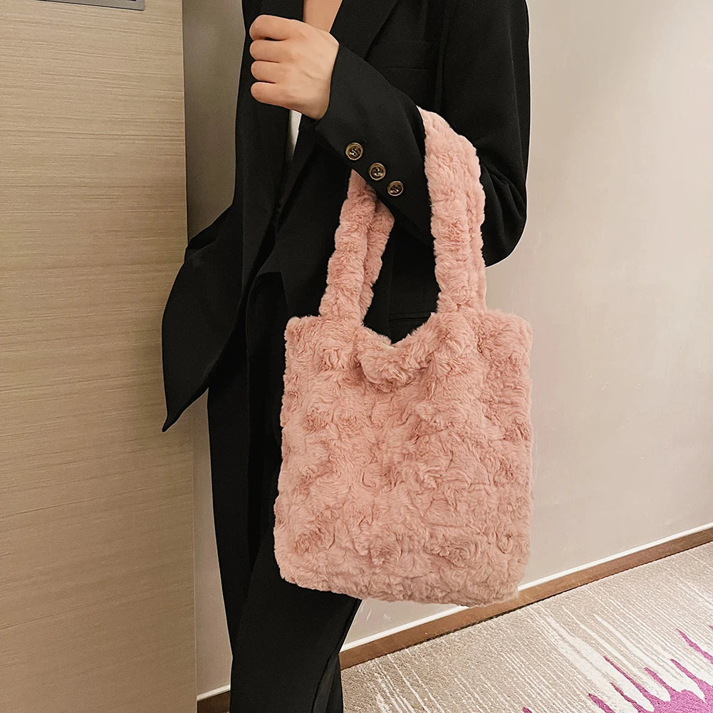 Fluffy Plush Women’s Clutch Handbag - Cozy Tote for Travel & Gifts