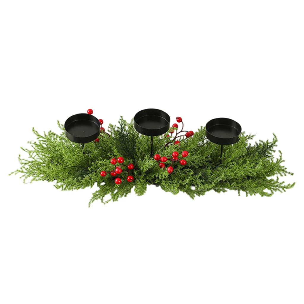 Christmas Three-Legged Candle Holder with Rattan Wreath Decoration