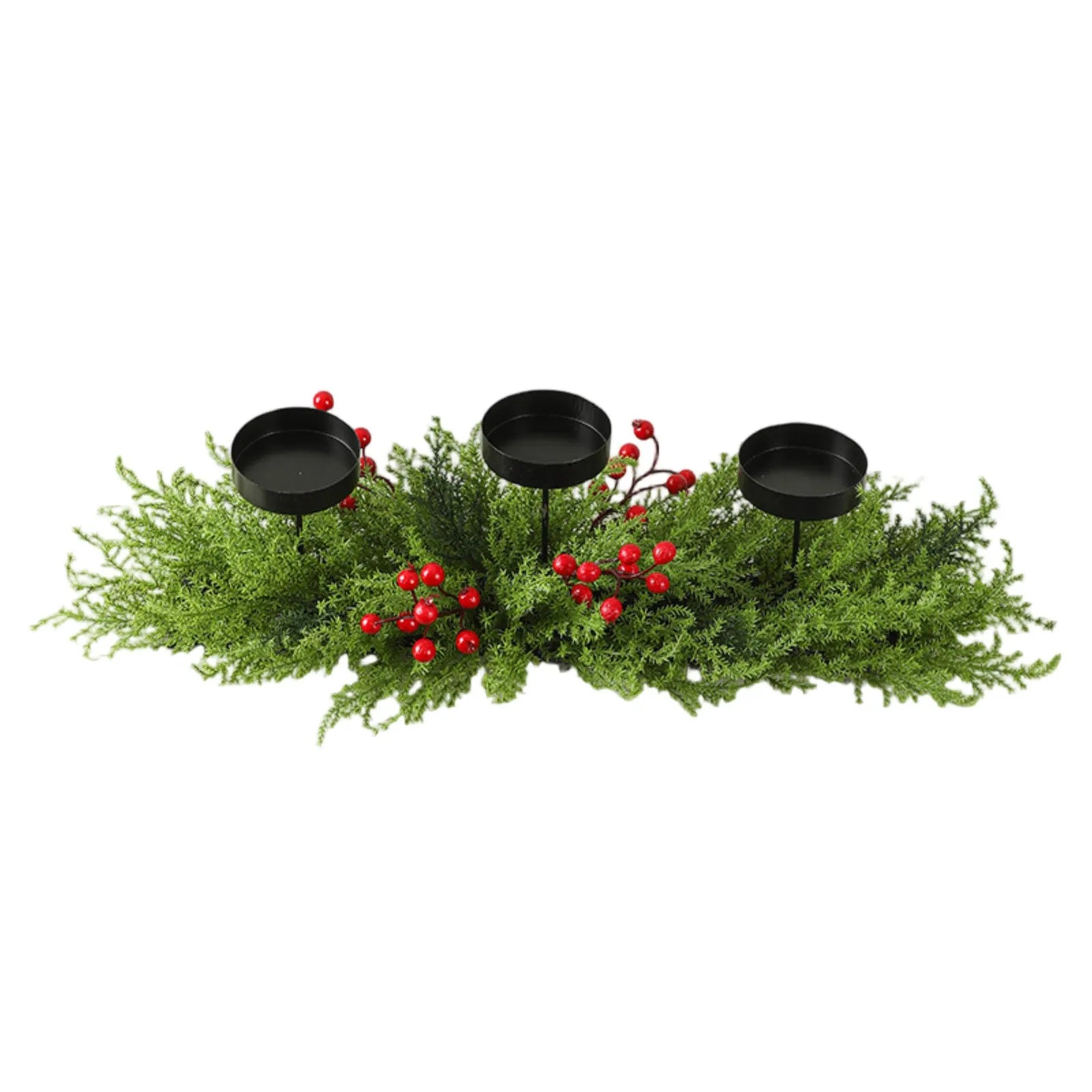 Christmas Three-Legged Candle Holder with Rattan Wreath Decoration