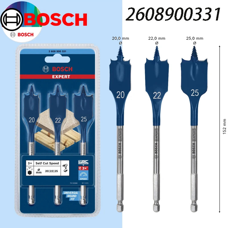 Bosch Triple Point Woodworking Flat Drill Bit Set - High Speed Steel 152mm