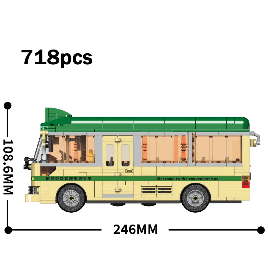 Retro Double Decker Bus Blocks - Engaging Model Toy for Creativity