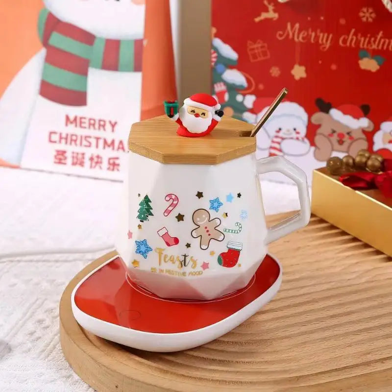 Festive Ceramic Mug Gift Set with Lid & Spoon - Perfect Christmas Present