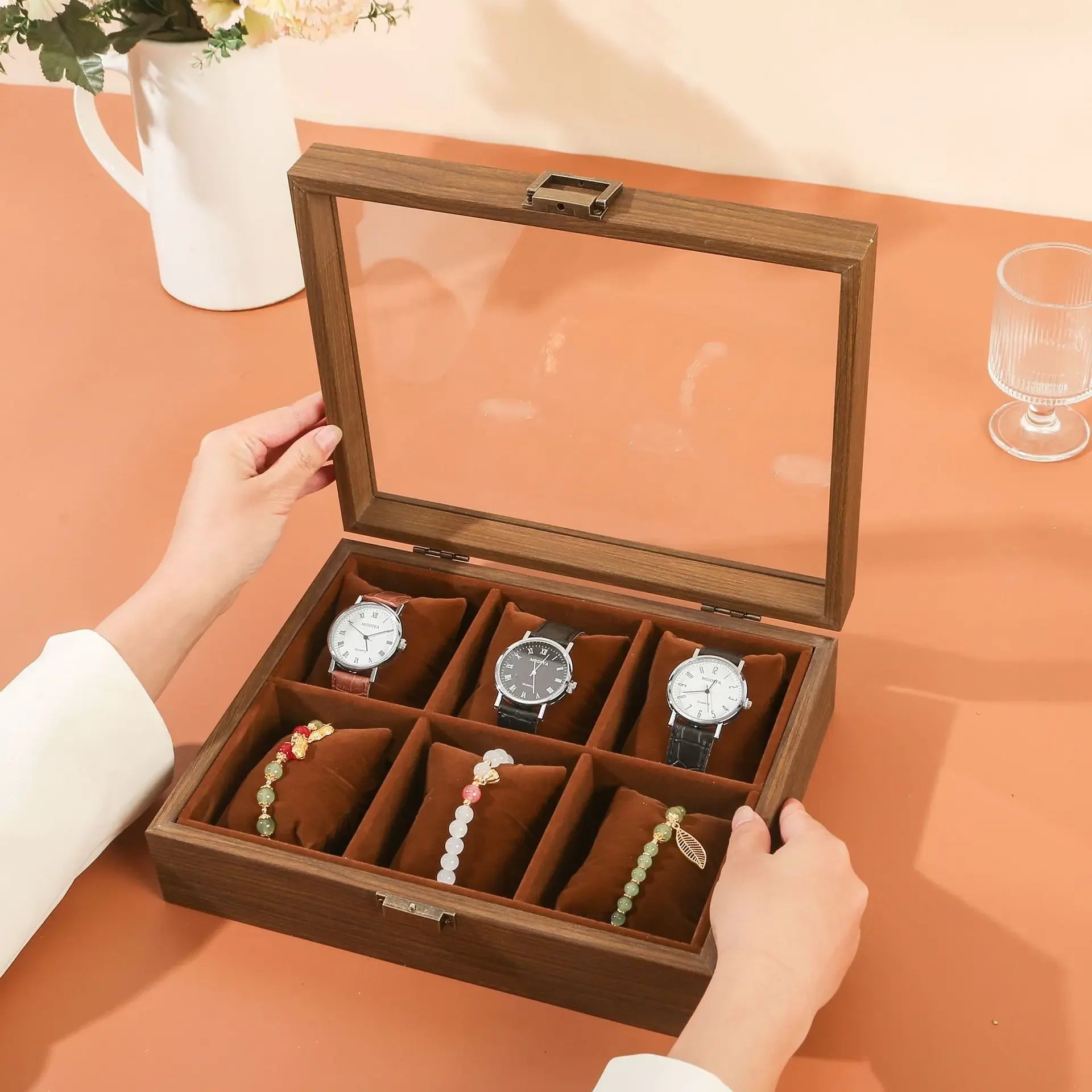 Elegant Wooden Jewelry & Watch Storage Box for Couples