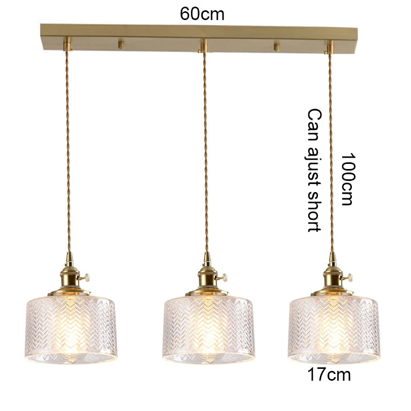 Vintage Green Glass Pendant Light - Nordic Copper Hanging Lamp