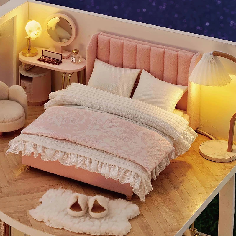 3D Wooden Mini Dollhouse Kit - DIY Duplex Apartment with Furniture