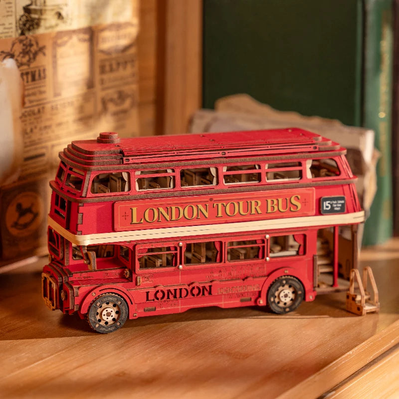 Robotime London Tour Bus 3D Wooden Puzzle – Fun Building Kit for Ages 14+