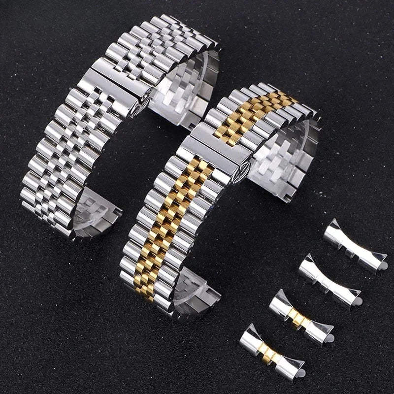 Curved End Stainless Steel Watch Band - 18mm, 20mm, 22mm Metal Strap
