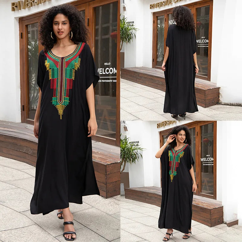 Stylish V Neck Swim Cover Up for Women - Embroidered Kaftan Dress