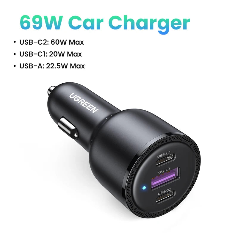 UGREEN 130W USB C Fast Car Charger - Rapid Multi-Device Charging
