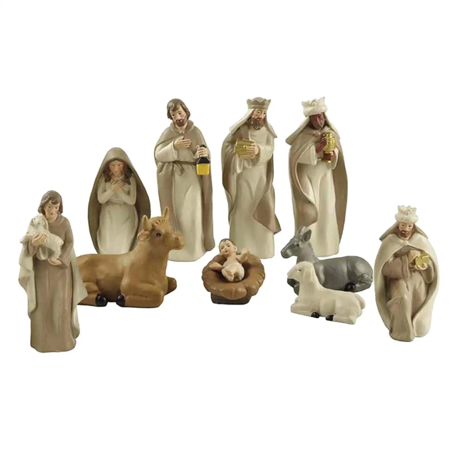 10-Piece Christmas Nativity Set - Elegant Resin Decor for Holiday Joy