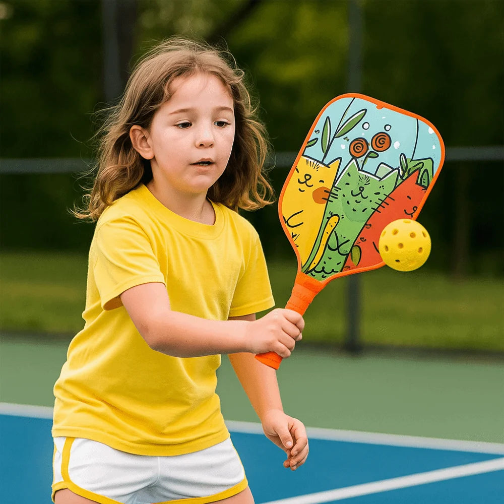 Kids Pickleball Set - Fun Cartoon Paddle with Ergonomic Grip