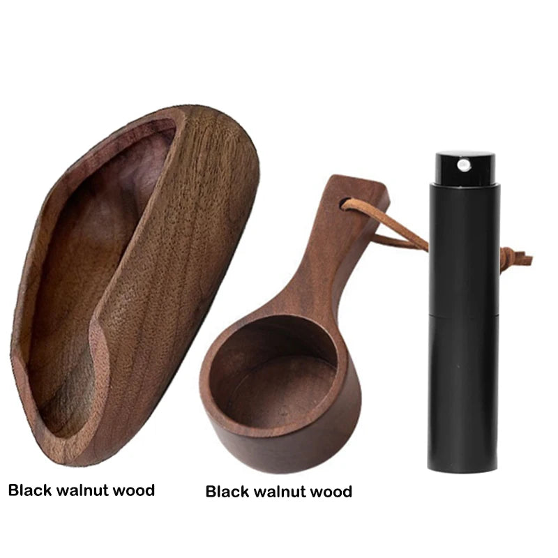 FLYMUYU Wooden Coffee Bean Dosing Cup & Spray Bottle Barista Set