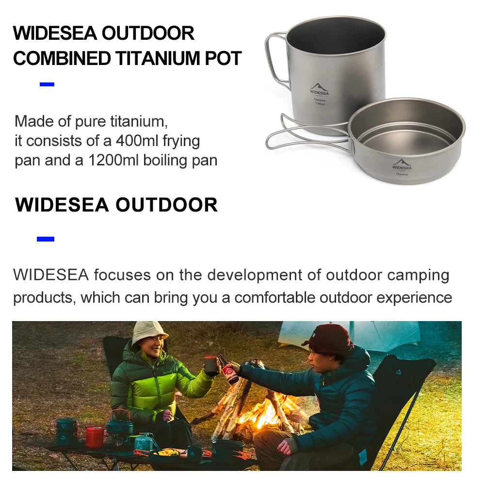 Widesea Ultralight Titanium Camping Pot 1100ml - Portable Outdoor Cookware