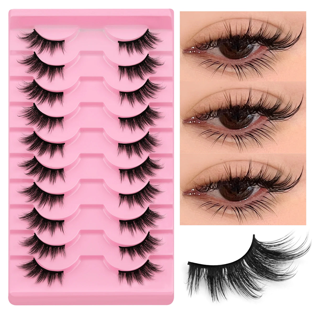 WOSHEER Cat Eye Half Lashes - Soft Wispy Faux Mink Eyelashes