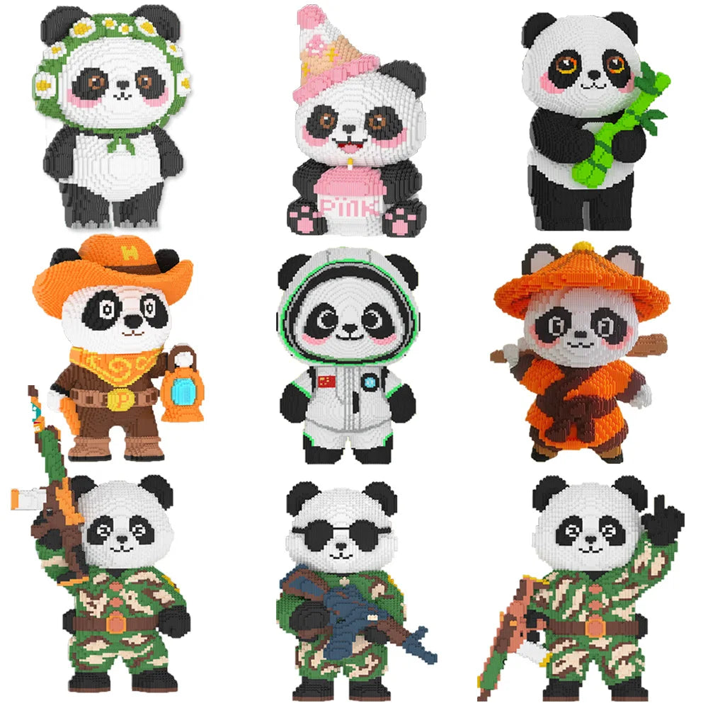 Cowboy Camouflage Panda Building Blocks - Fun 3D Puzzle Toy