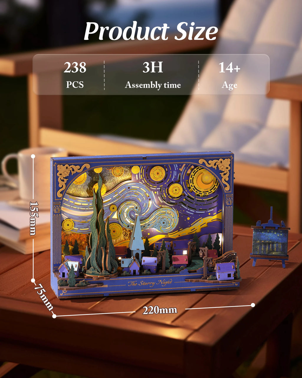 Robotime Starry Night 3D Wooden Puzzle with LED Light - DIY Desk Decor