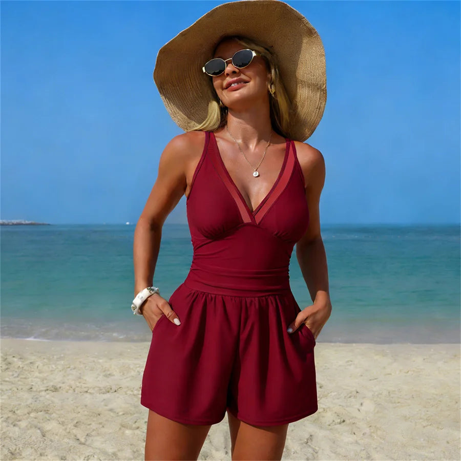 Stylish Women's One Piece Swimsuit with Chest Pad for Beach & Pool