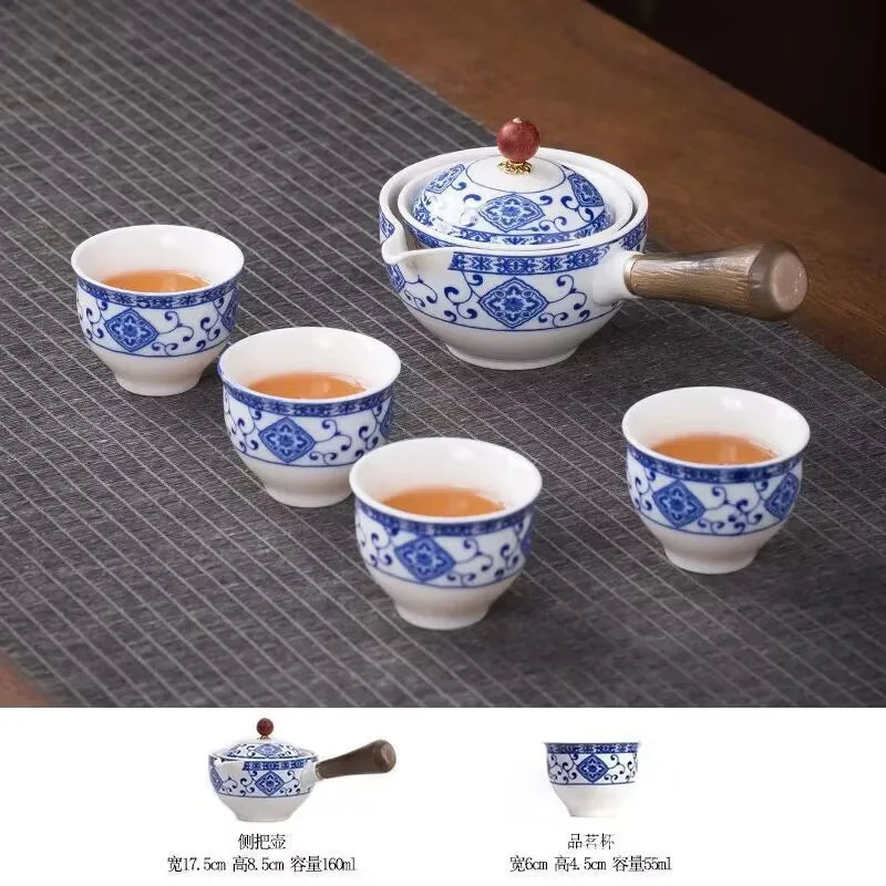 Portable 4-Piece Gongfu Tea Set with Rotating Teapot - Perfect Travel Gift