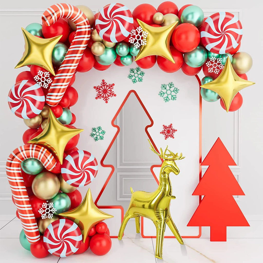 Festive Christmas Balloon Set – Red & Green Candy Canes & Gold Accents