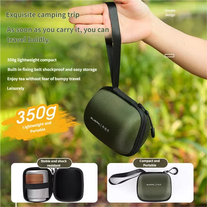 Portable Titanium Travel Tea Set with Insulated Cups & Strainer