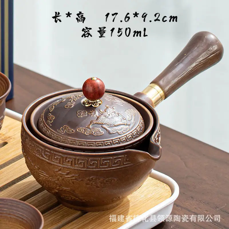 Portable 4-Piece Gongfu Tea Set with Rotating Teapot - Perfect Travel Gift