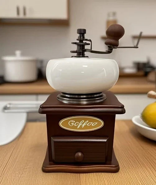 Vintage Hand Crank Coffee Grinder - Classic Wooden Mill for Fresh Coffee