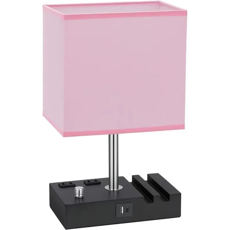 Dimmable Touch Control Table Lamp with Fabric Shade - USB Charging