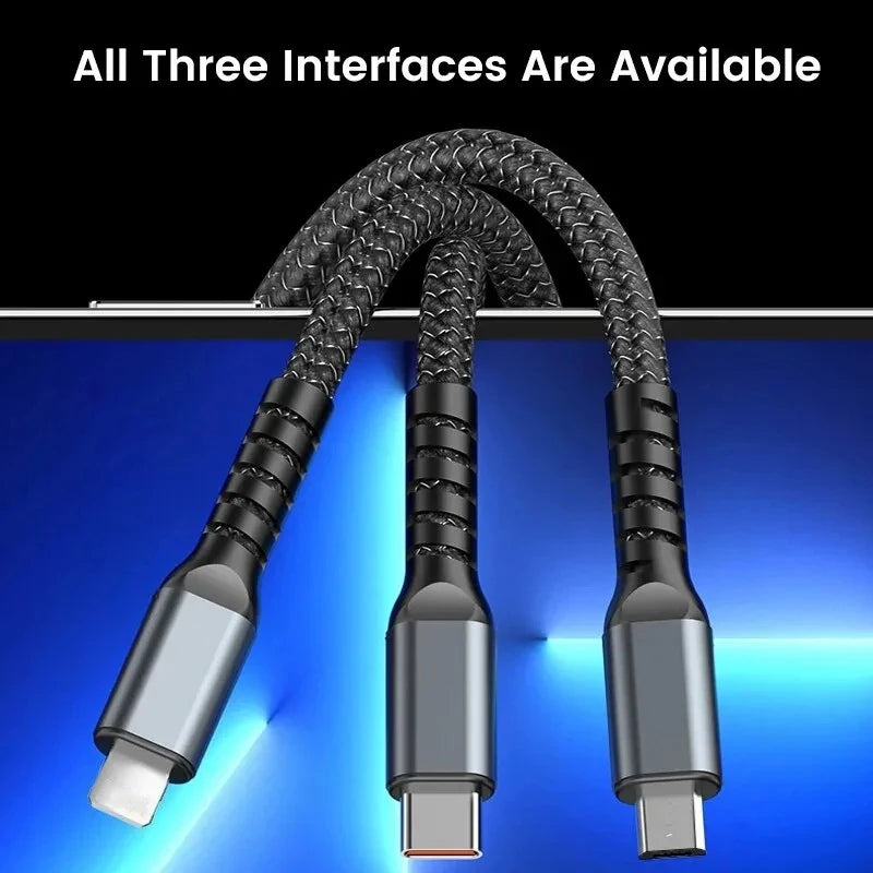 100W 3-in-1 Fast Charging Cable: USB Type-C & Micro for All Devices