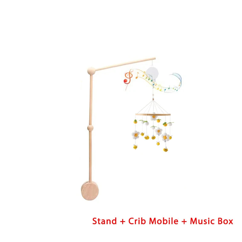 Dreamy Wooden Crib Mobile with Soft Felt Cartoon Bear & Gentle Bells