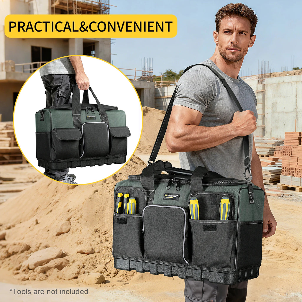 Heavy Duty Electrician Tool Bag with 16 Pockets & Hard Bottom
