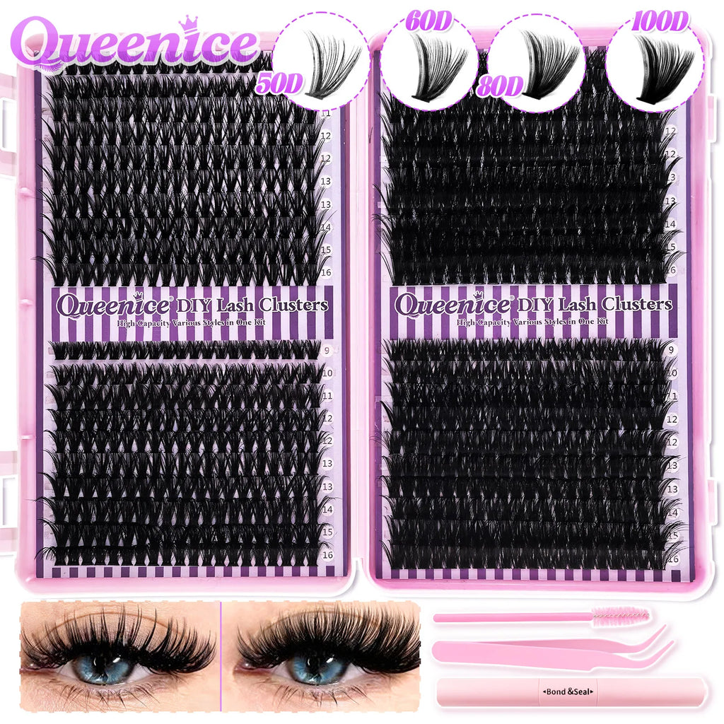 QUEENICE DIY Cluster Lashes - Fluffy Cat Eye Eyelash Extensions