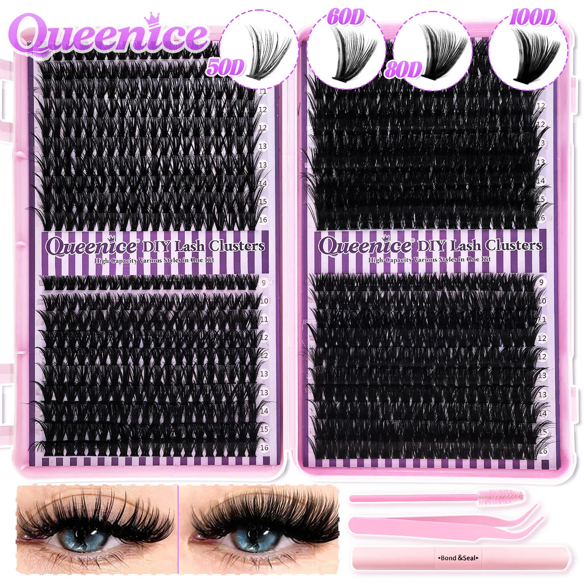 QUEENICE DIY Cluster Lashes - Fluffy Cat Eye Eyelash Extensions