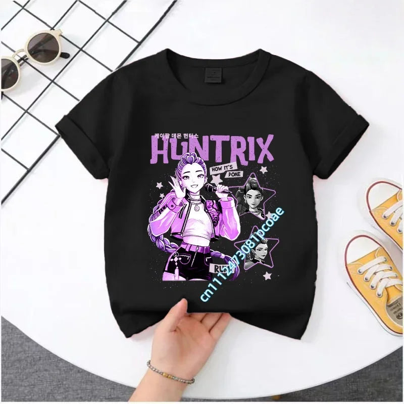 Cute Kpop Demon Hunters T-Shirt for Kids | Short Sleeve Cotton Tee
