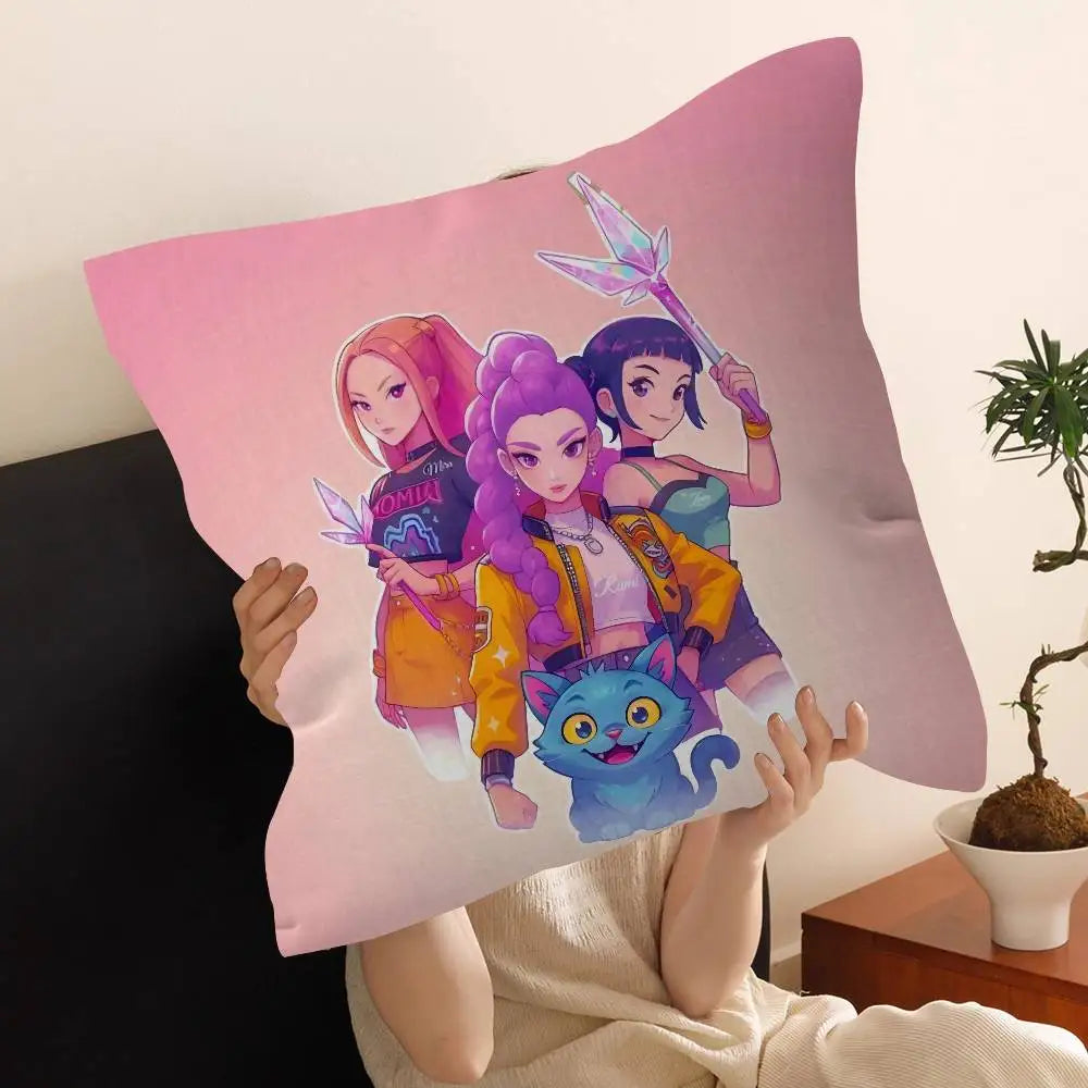 Kop-Cartoon K-Pop Demon Hunters Cushion Cover - Home Decor Pillow