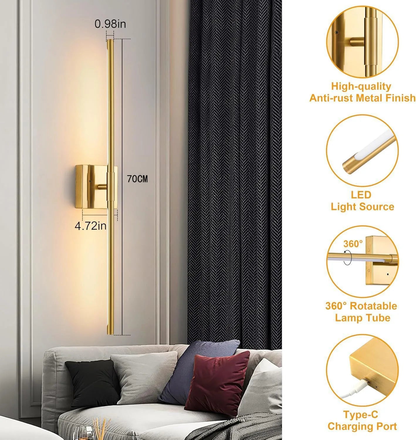 2-Piece LED Dimmable Picture Light - 10000mAh USB Rechargeable