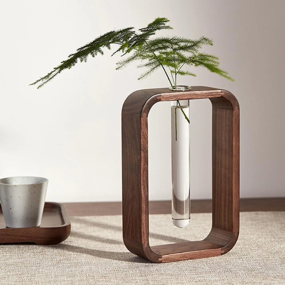 HeMu Minimalist Wooden Test Tube Vase | Modern Hydroponic Planter