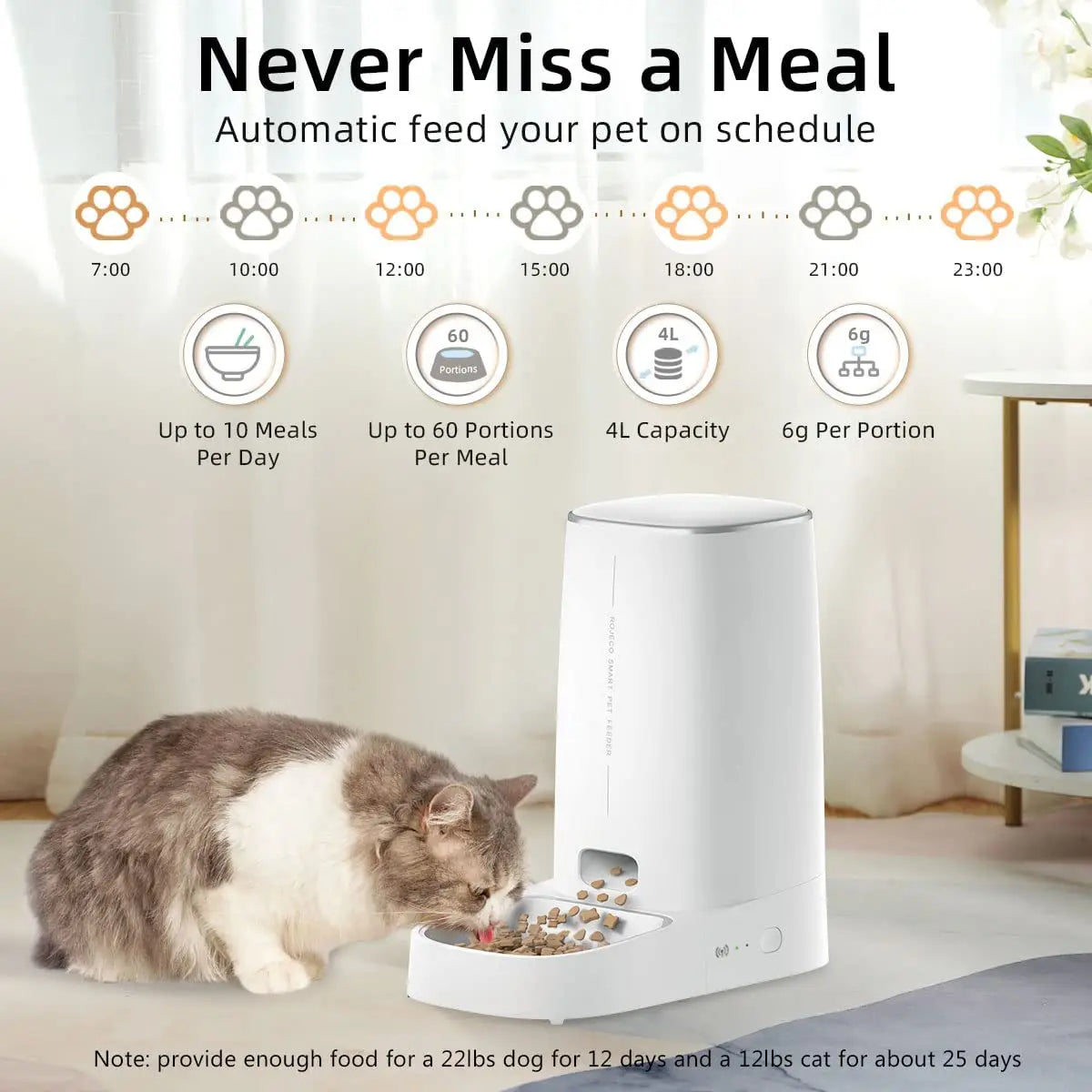 ROJECO Smart WiFi Cat Feeder - Automatic Pet Food Dispenser