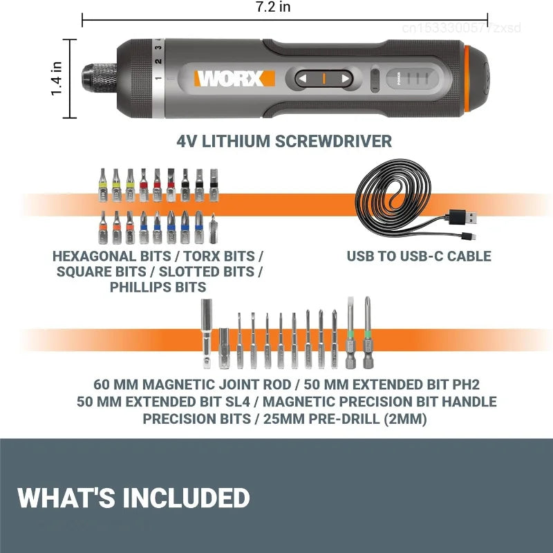 Worx 4V Cordless Electric Screwdriver Set - Compact Home Repair Tool