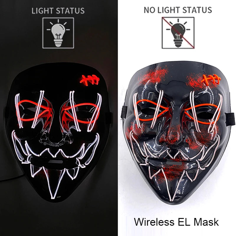 Glow-in-the-Dark Wireless LED Purge Mask for Halloween Cosplay