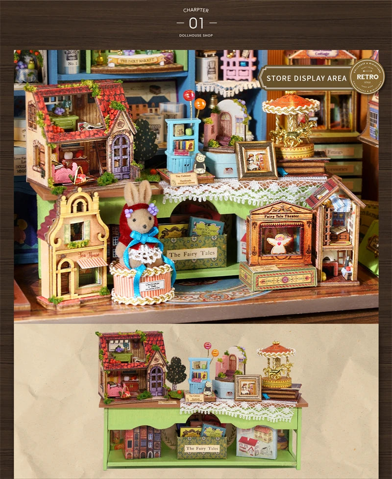 DIY Fairy-Tale Wonderhouse Wooden Miniature Dollhouse Kit with Furniture
