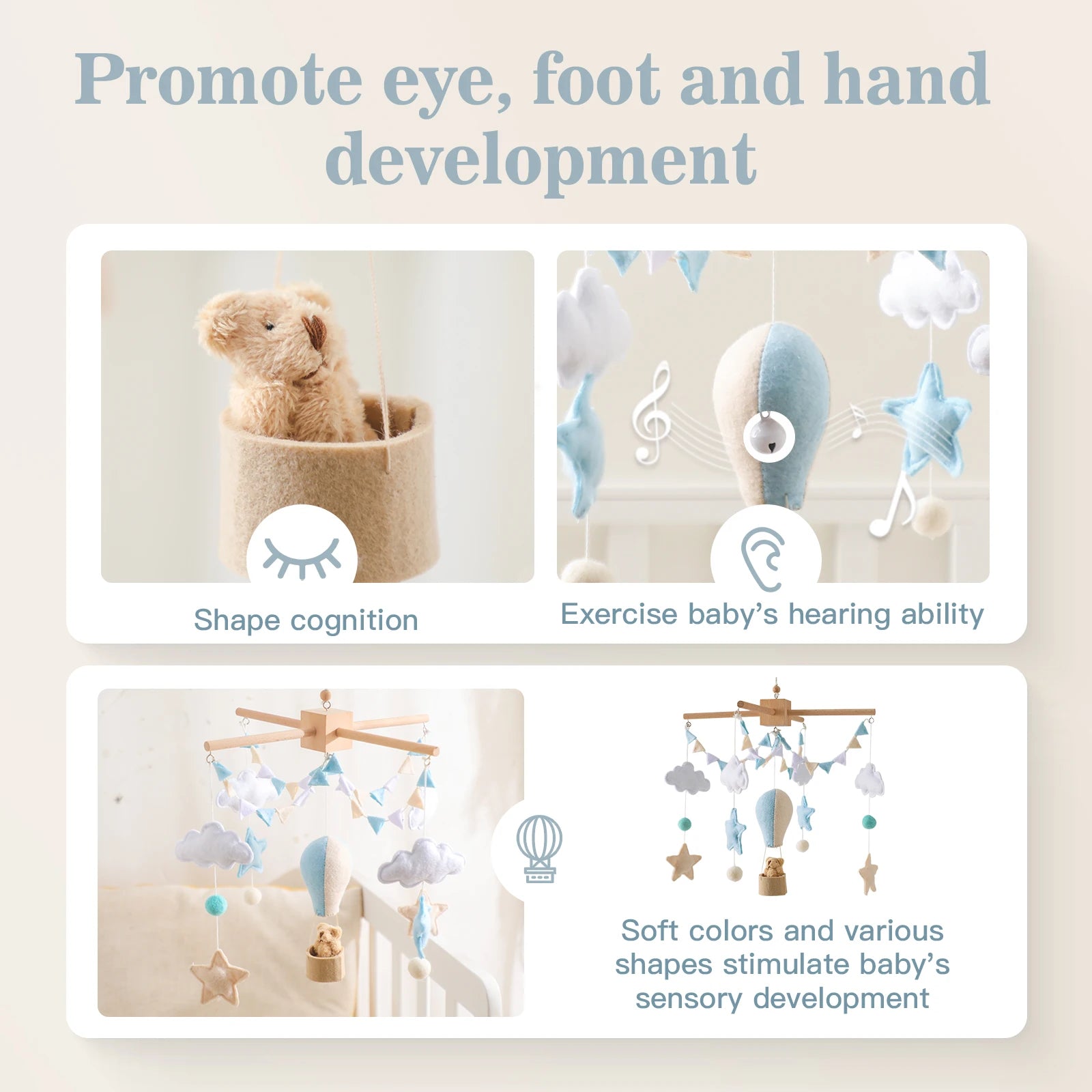 Soft Felt Hot Air Balloon Baby Crib Mobile - Colorful Wind Chime Toy