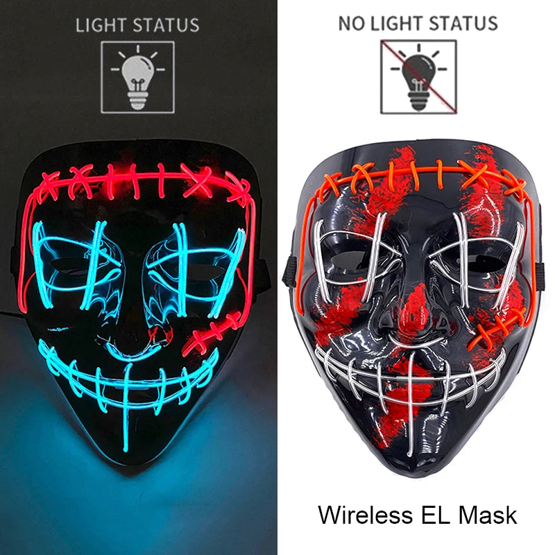 Glow-in-the-Dark Wireless LED Purge Mask for Halloween Cosplay