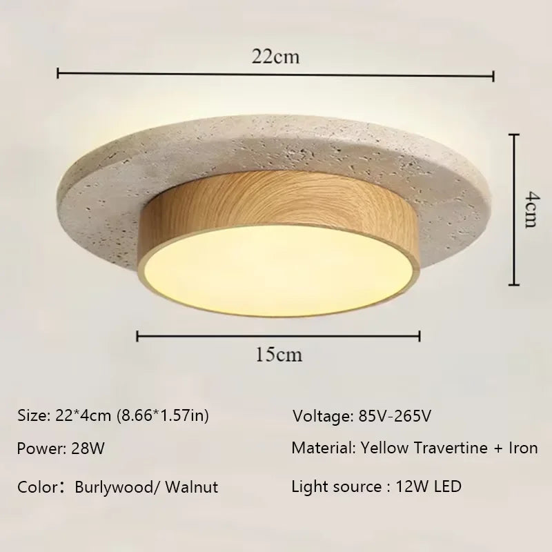 Wabi Sabi Travertine LED Ceiling Lamp - Retro Natural Stone Beauty