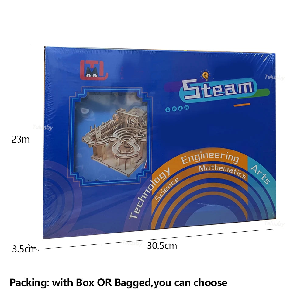 3D Wooden Puzzle Marble Run Set - DIY Mechanical Model Kit for All Ages