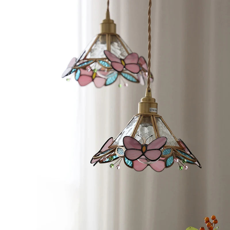 Butterfly Glass Copper LED Pendant Lamp for Modern Indoor Decor