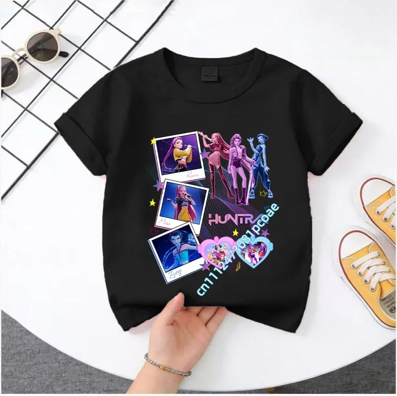 Cute Kpop Demon Hunters T-Shirt for Kids | Short Sleeve Cotton Tee